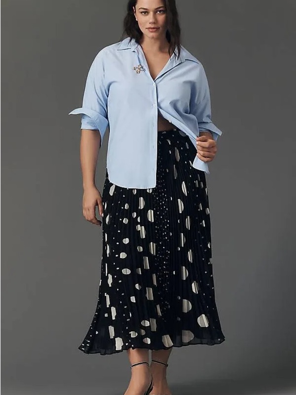 Maeve Anthropologie Polka Dot Pleated Midi Skirt 1X